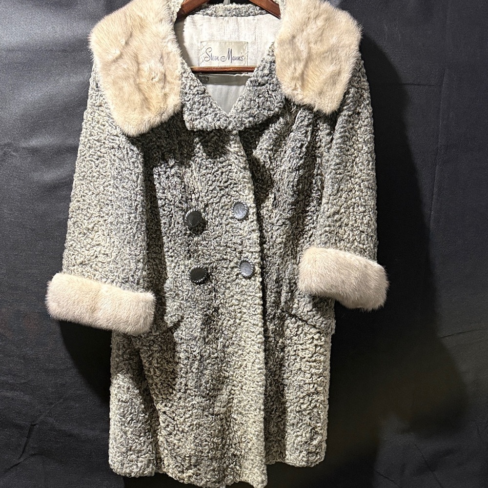 Persian lamb and mink fur coat gray Stern and Mann’s of Canton vintage